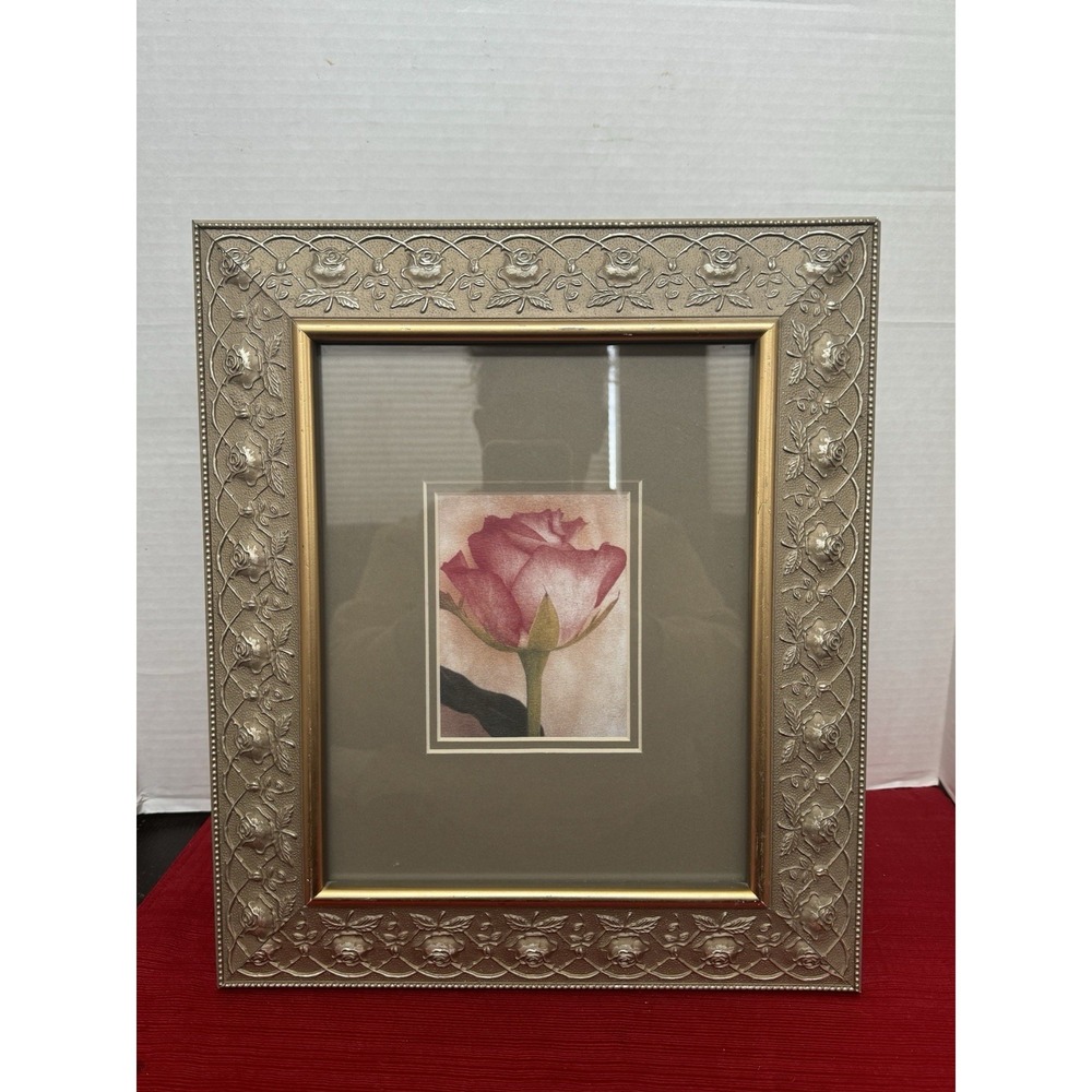 Vintage Ornate Gold Tone Picture Frame Raised Roses 13x11 Holds 8x10 Photo Nice!